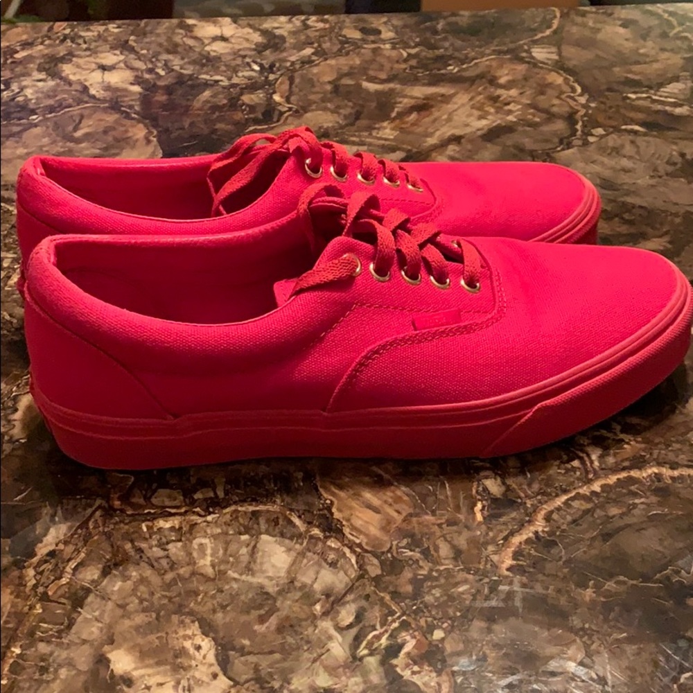 Low crimson red lace up vans